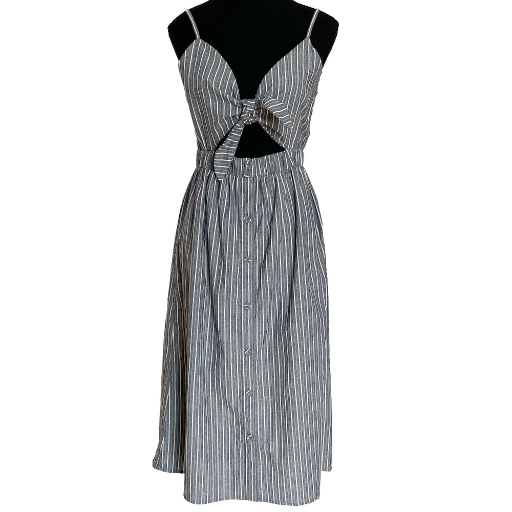 100% Cotton Striped Cut-Out Midi Dress